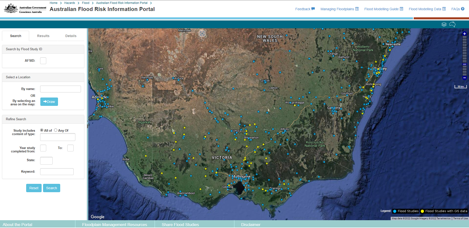 Screenshot of Australian Flood Risk Information Portal
