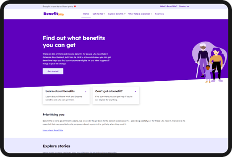 Screenshot of BenefitMe website on tablet