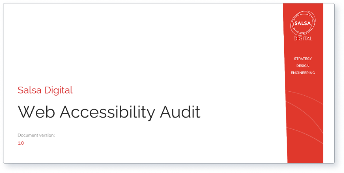 Screenshot showing front page of accessibility audit report. 