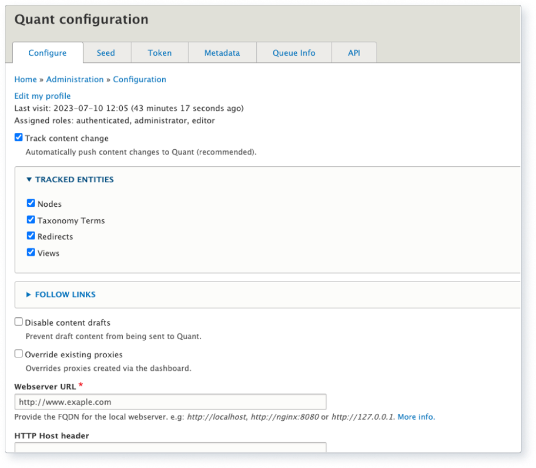 Screenshot of QuantCDN’s configuration settings.