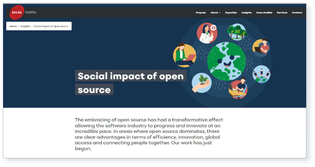 Screenshot from a Salsa blog on the social impact of open source. 