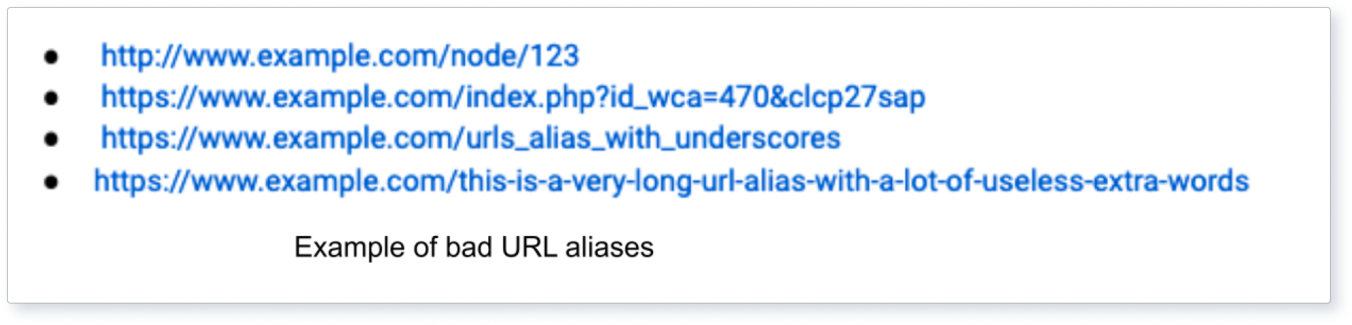 Screenshots showing some examples of ‘good’ and ‘bad’ URLs