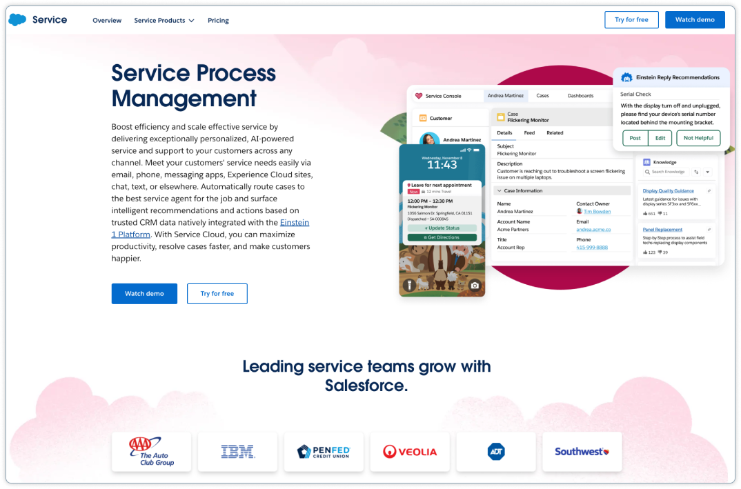 Screenshot of Salesforce Service Cloud page