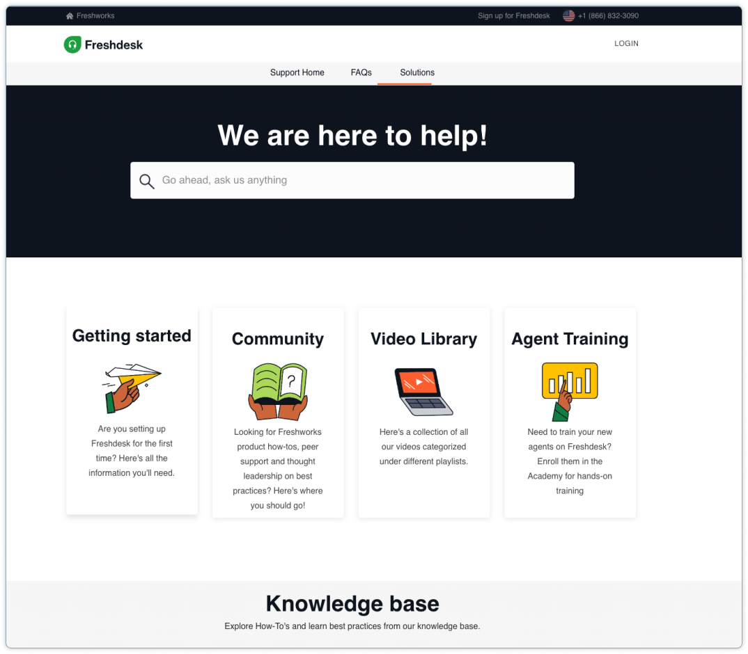 Screenshot of Freshdesk support page