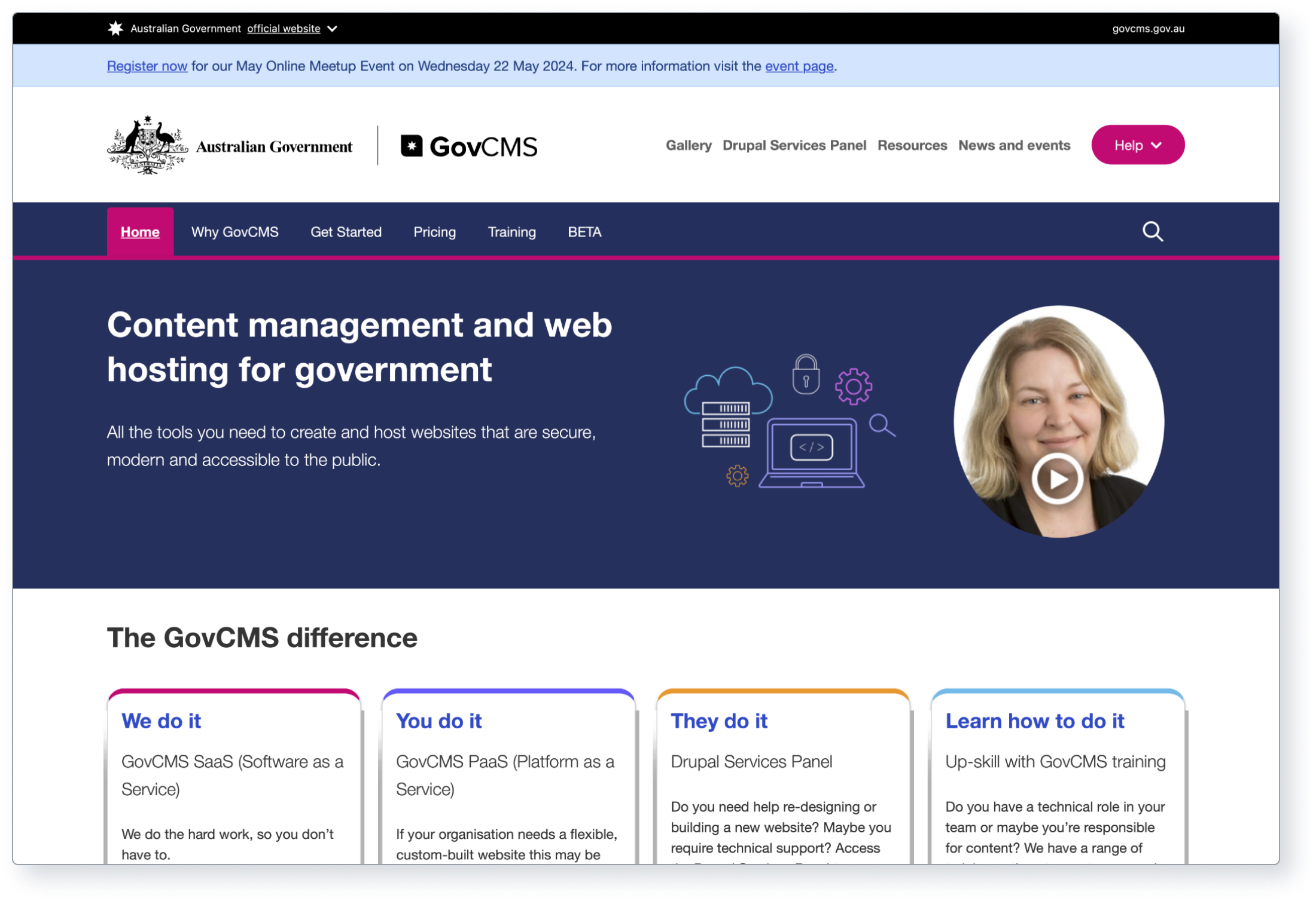 Screenshot of GovCMS homepage