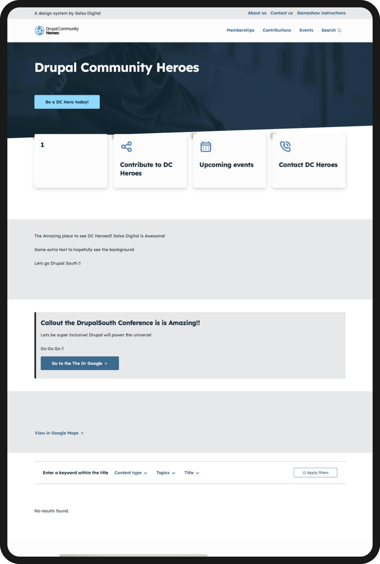 Screenshot of Joshua Graham's CivicTheme page for DrupalSouth Got Talent gameshow